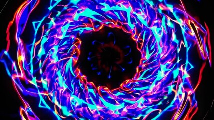 Poster - Abstract glowing swirl of red and blue neon lights, digital art. Futuristic energy and motion concept