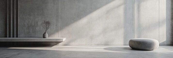 Poster - Minimalist concrete texture interior with natural light, simple decor, and calming atmosphere in a serene space. Generative AI