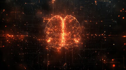 Aufkleber - Digital brain composed of glowing circuits and wires showcasing advanced technology and neural connectivity. Generative AI