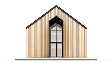 Wall Mural - Modern Minimalist Cabin: A contemporary cabin with wood siding and a prominent black window. This minimalist design offers a sense of simplicity and tranquility. 