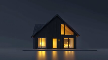 Wall Mural - Modern Home at Night: A sleek, modern home with warm, inviting windows glows in the darkness of night, showcasing a sense of comfort and tranquility.