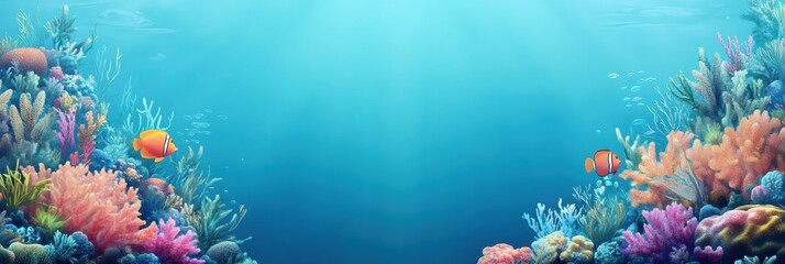 Poster - Vibrant coral reef teeming with colorful tropical fish and abundant marine life in crystal clear waters. Generative AI