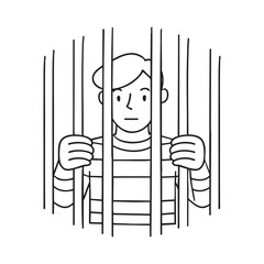 A prisoner gripping the metal bars of a jail cell