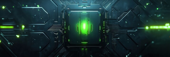 Leinwandbilder - Exploration of a glowing microchip embedded in a futuristic circuit board design with intricate details and vibrant colors. Generative AI