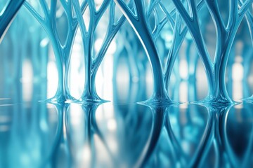 Aufkleber - Glowing reflections in a surreal glass forest with abstract tree shapes and shimmering light effects. Generative AI