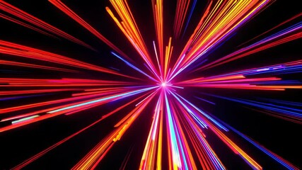 Poster - Colorful light beams radiating against dark background, abstract digital art concept
