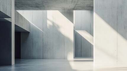 Poster - Minimalist concrete interior with sharp light contrasts in a modern architectural space. Generative AI