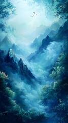 Wall Mural - a misty, glowing background with soft blue and green tones blending naturally.