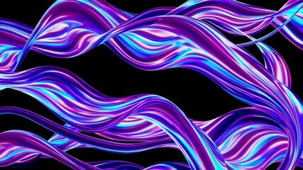 Poster - Abstract vibrant swirling waves in neon colors against black, modern digital art concept