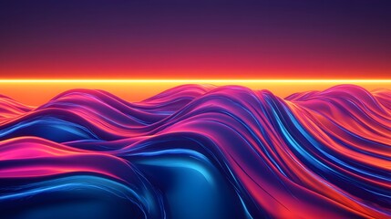 Wall Mural - abstract neon waves landscape digital art