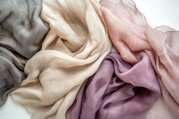 Poster - Silk fabrics in soft tones arranged elegantly for design inspiration and creativity. Generative AI