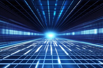 Wall Mural - dynamic blue light rays expanding in a futuristic grid environment with a sense of acceleration