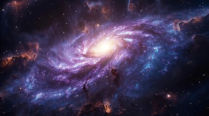 Wall Mural - Mesmerizing Deep Purple Spiral Nebula with Glowing Teal Accents and Radiant Starlight