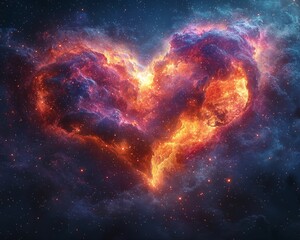 Wall Mural - Celestial Heart Shaped Nebula in Vibrant Crimson and Purple Hues with Glowing Star Clusters