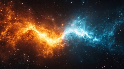 Wall Mural - Explosive Cosmic Collision Two Nebulae Merge in Vibrant Hues of Red and Blue