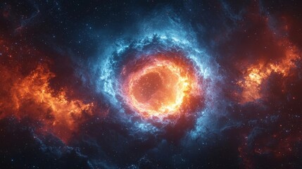 Wall Mural - Cosmic Collision Explosive Nebulae Merging in Vibrant Celestial Halo