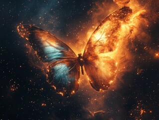 Wall Mural - Majestic Butterfly Shaped Cosmic Nebula with Iridescent Wings in Glittering Star Field