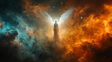 Wall Mural - Radiant Angelic Nebula Surrounded by Cosmic Pastel Hues