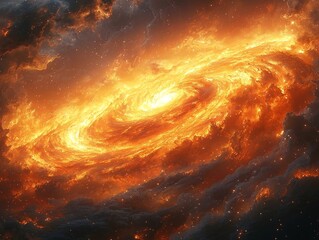 Wall Mural - Volcanic Themed Cosmic Nebula with Swirling Clouds of Molten Orange and Lava Red Erupting in Fiery Bursts of Cosmic Energy