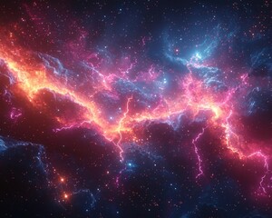 Wall Mural - Vibrant Cosmic Nebula with Crimson Clouds and Sparking Pink Lightning