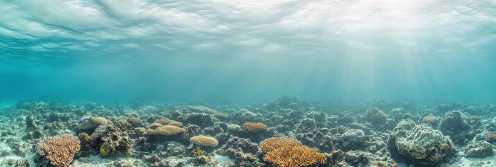 Aufkleber - Vibrant coral reef teeming with colorful tropical fish in clear blue waters during midday. Generative AI