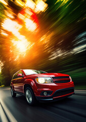 Wall Mural - photo of red suv car in motion.