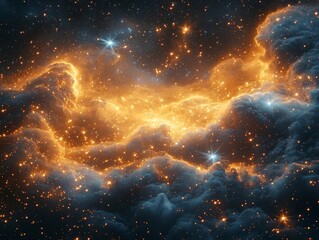 Wall Mural - mystical cosmic nebula with swirling aquamarine and gold clouds glowing with ethereal light