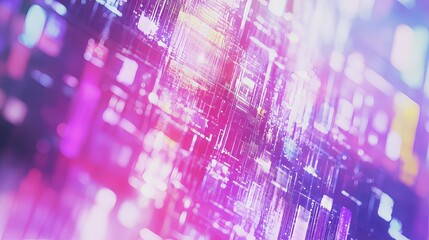 Abstract Network Structure Illuminated in Pink and Yellow Tones with Digital Grid Patterns