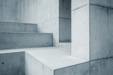 Fototapete - Elegant minimalist concrete staircase design with smooth steps in a serene architectural environment. Generative AI