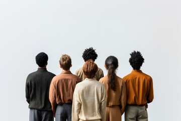 Poster - A portrait photo of a group of people standing with their backs to the camera person background clothing.