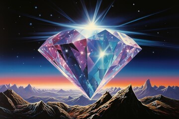 Canvas Print - 1970s airbrush art of a diamond gemstone crystal jewelry.