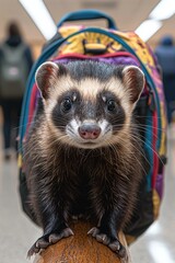 Poster - Cute ferret in a backpack. AI.