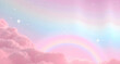 © Lev - Whimsical Pastel Rainbow Background with Sparkling Stars, Vibrant Pink Clouds, and Soft Fantasy Sky, Iridescent Gradient Backdrop