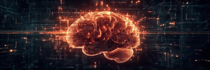 Leinwandbilder - Abstract digital brain with glowing circuits and wires showcasing futuristic technology and artificial intelligence elements. Generative AI