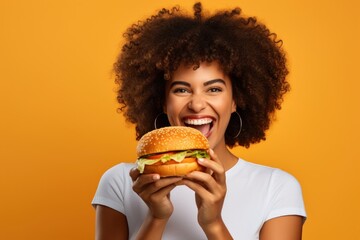 Poster - Burger enjoyment smiling holding.