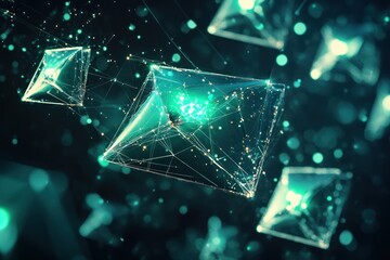 Wall Mural - glowing pyramids network, abstract background, technology concept, digital art
