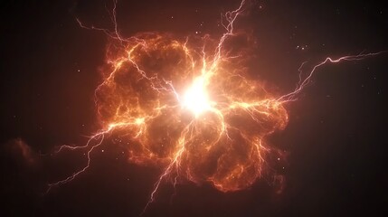 Wall Mural - captivating orange explosion amidst dark cosmos displaying a fiery electromagnetic phenomenon