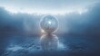 © EchoFrame - Luminous Sphere Reflecting on Wet Surface in Ethereal Blue Light Creates Dreamlike Ambiance