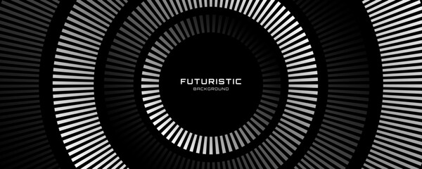 Wall Mural - 3d silver lines techno abstract background overlap layer on dark space with circles effect decoratio