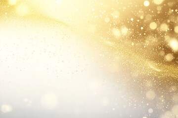 Wall Mural - Golden bokeh lights on soft white background for festive backdrop.