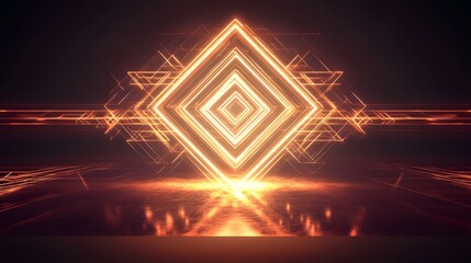 Wall Mural - glowing diamond shapes overlap and reflect on a dark surface