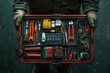 © Thi - Electrician?s toolkit organized in a red case with various tools and wires
