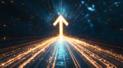 Wall Mural - an illuminated upward arrow directs a path forward with light