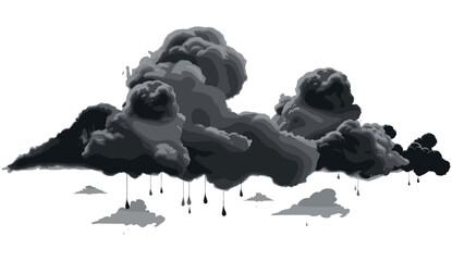 Vector illustration of dark cloud rainy weather, cutout storm clouds, transparent backgrounds, overcast sky, heavy rain, misty haze, moody atmosphere, thunderstorm, stormy sky