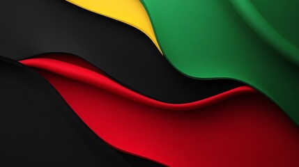 Wall Mural - vibrant waves of black, yellow, green, and red fabric create a dynamic and colorful abstract backgro