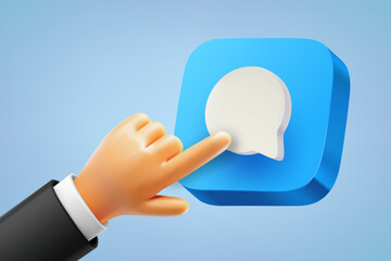 Aufkleber - Businessman pressing button with message sign. 3d vector illustration