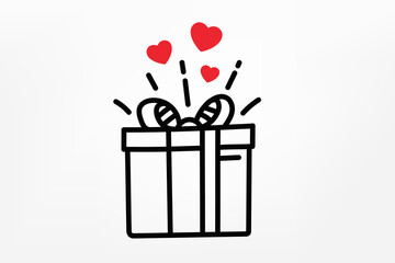 Fototapete - Gift box with red hearts. Vector doodle illustration