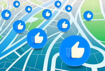 Poster - Abstract city map with thumbs up symbols. 3d vector illustration