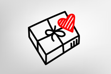 Fototapete - Red heart on the box. vector doodle illustration
