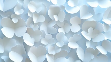 Wall Mural - a serene pattern of white paper butterflies floating against a light blue background, creating a cal